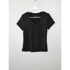 Quince V-Neck Tee Women M Black Minimalist Cotton Modal Casual Chic Everyday